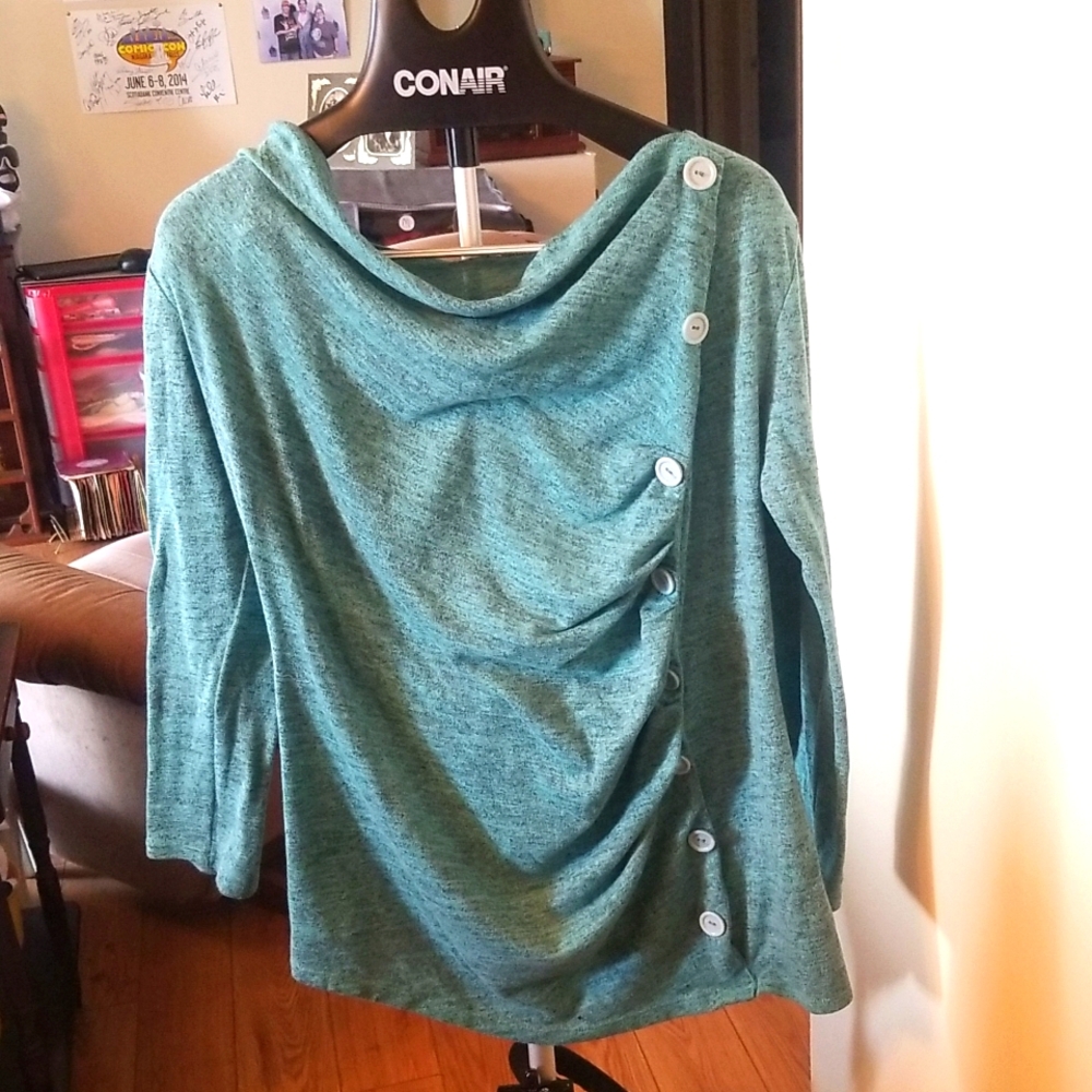 Teal Long Sleeve Buttoned Top XXL